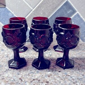 Set of 6 Avon Ruby Red Cape Cod Wine Glasses